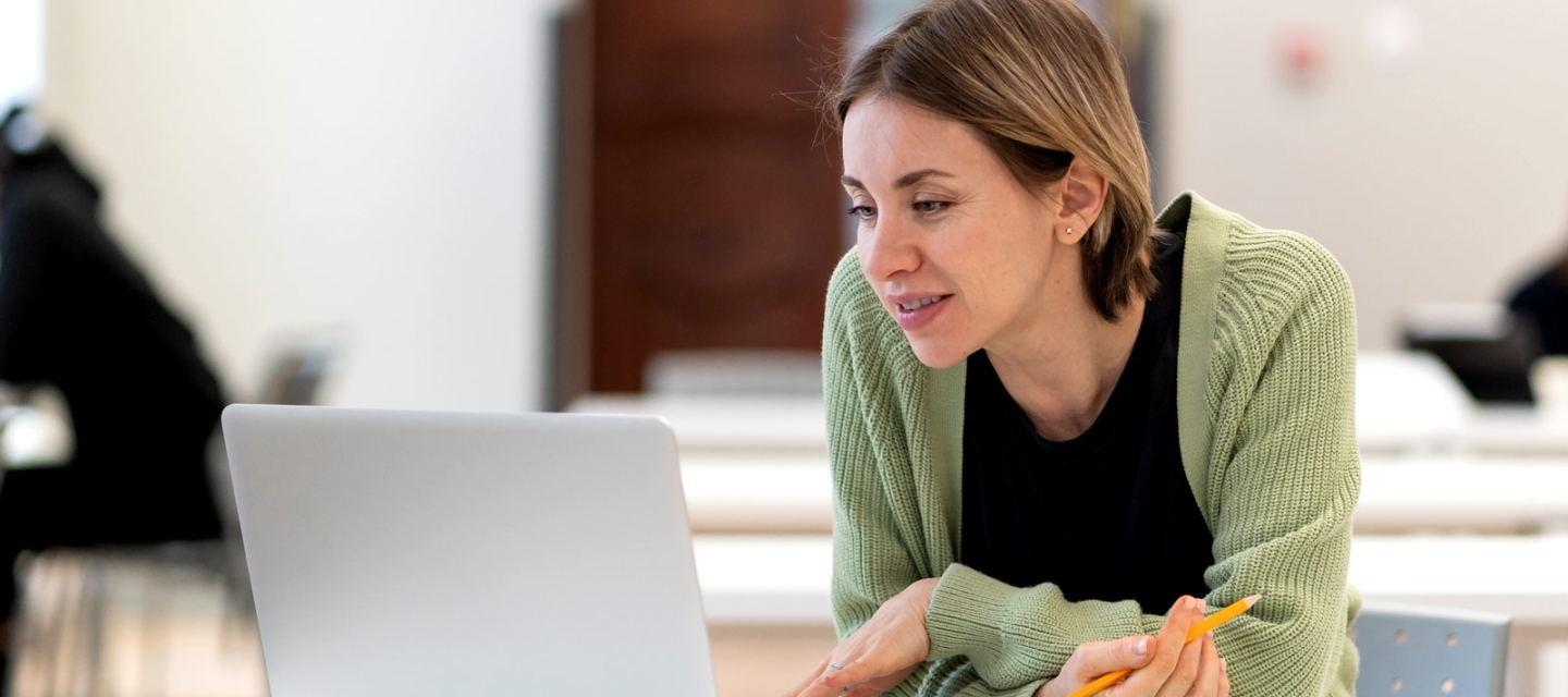 Student using a laptop